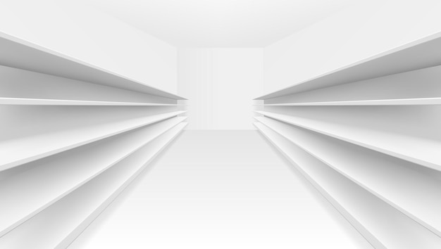 Vector 3d white blank empty shelf front view