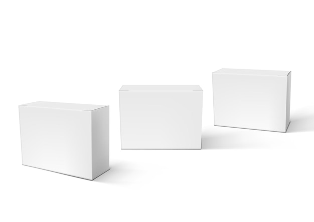 3d white blank packaging boxes set isolated