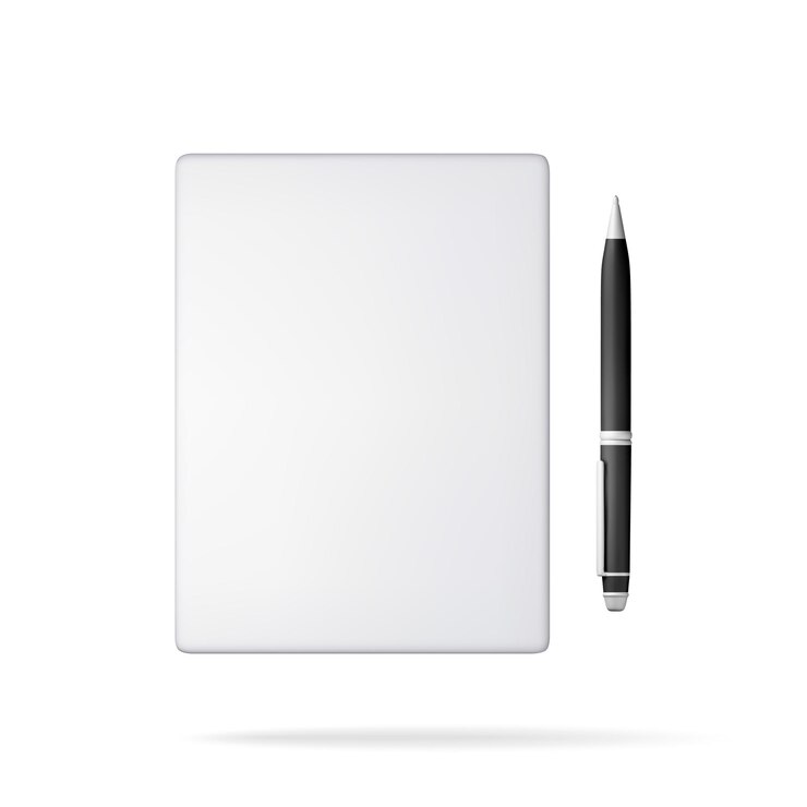 Vector 3d white blank paper page with black pen isolated