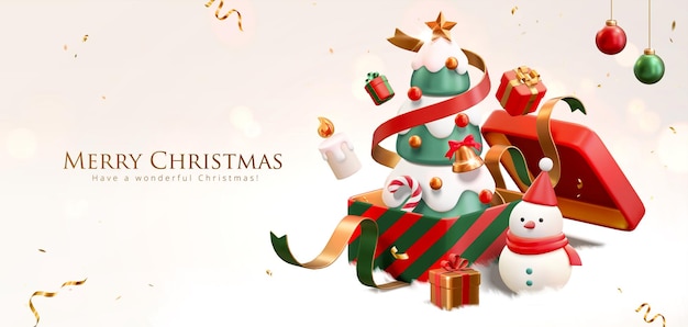 Vector 3d white christmas banner