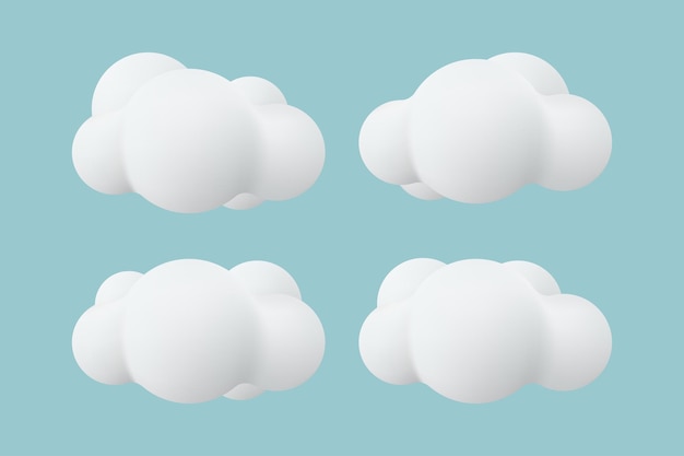 3d white cloud cartoon style collection set