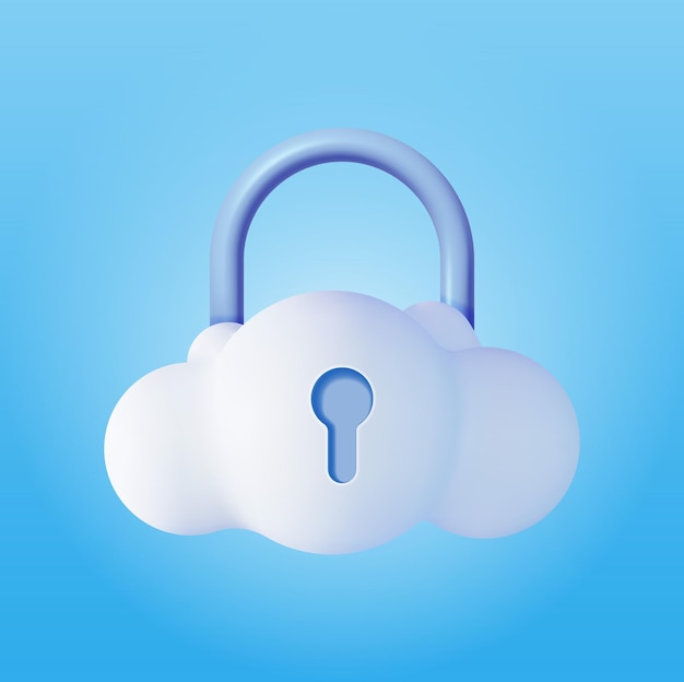 3d white cloud with locked padlock