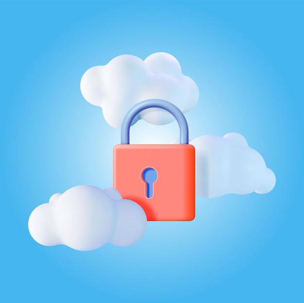 3d White Cloud with Locked Padlock