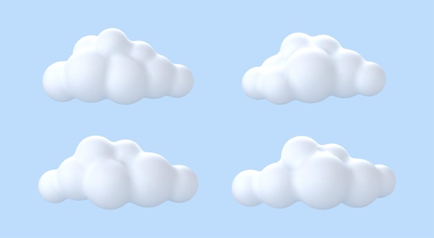 3d white clouds isolated on blue background round cartoon cloud icons vector 3d illustration