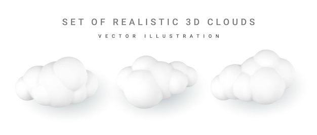 Vettore 3d nuvole bianche set di cartoni animati rotondi soffici nuvole isolate su uno sfondo bianco illustrazione vettoriale