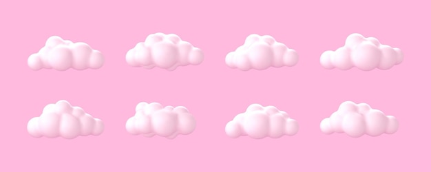 3d white clouds soft round cartoon fluffy cloud icons isolated on pink background vector 3d illustration in cartoon style