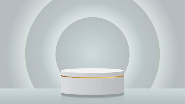 3d white cylinder pedestal or podium in soft blue white color background with glow circle lamp