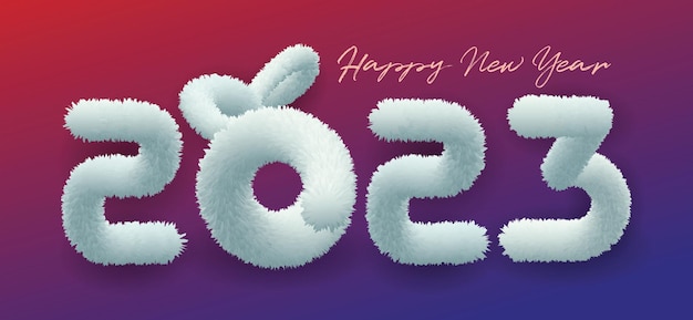 Vector 3d white furry 2023 calligraphic and symbol sign of rabbit.