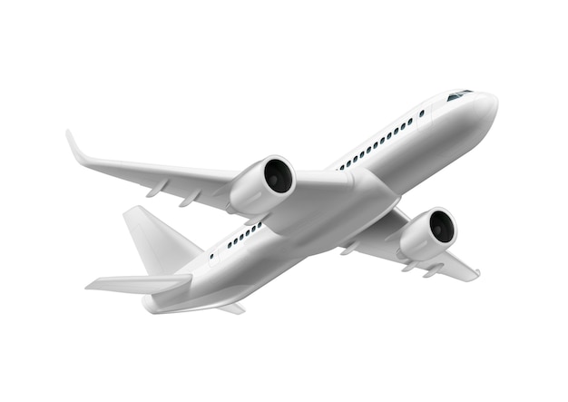 Vector 3d white glossy commercial jet airplane in the sky