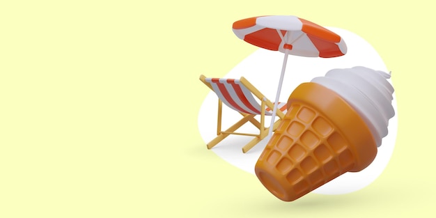 3D white ice cream beach furniture Rest on shore Summer relaxation outside