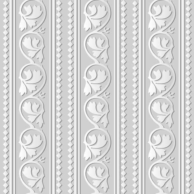 Vector 3d white paper art curve spiral vine plant leaf check cross line, stylish decoration pattern.