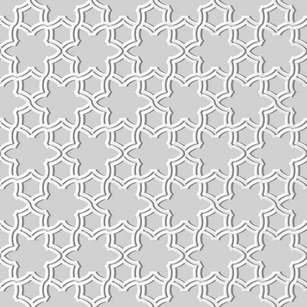 3D white paper art Islamic geometry cross pattern seamless background, stylish decoration pattern.