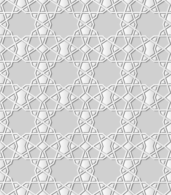 3Dホワイトペーパーアートイスラム幾何学クロスパターンシームレスな背景、スタイリッシュな装飾パターン。
