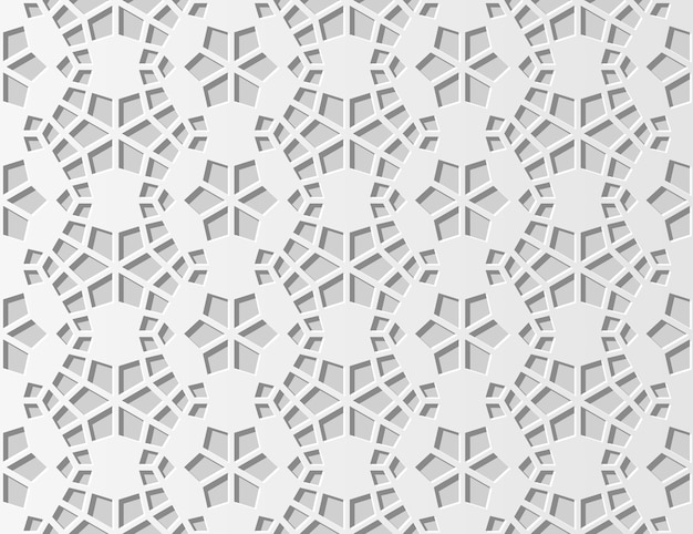 3D white paper art Islamic geometry cross pattern seamless background, stylish decoration pattern.