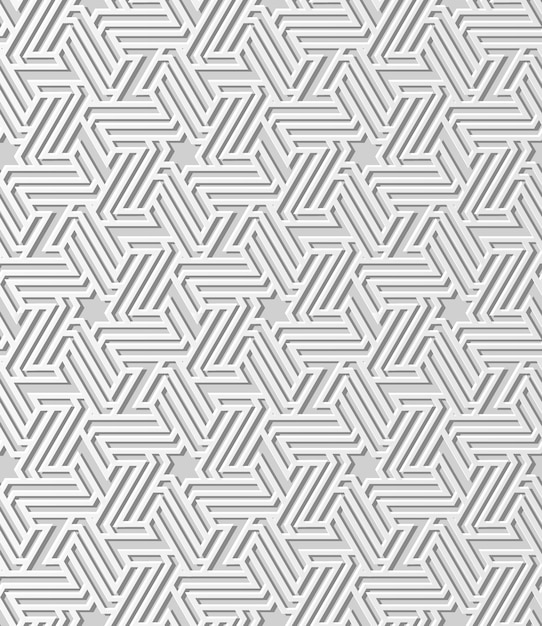 3D white paper art Islamic geometry cross pattern seamless background, stylish decoration pattern.