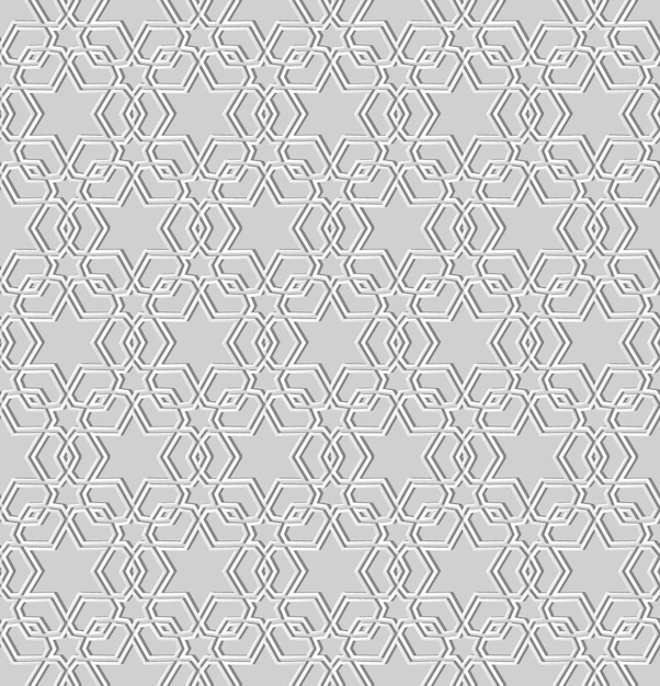 3D white paper art Islamic geometry cross pattern seamless background, stylish decoration pattern.