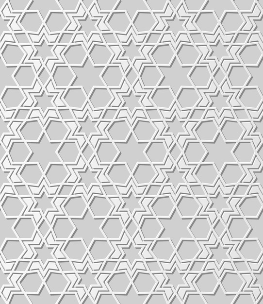 3D белая бумага искусство Исламская геометрия крест узор бесшовный фон, стильный узор украшения.