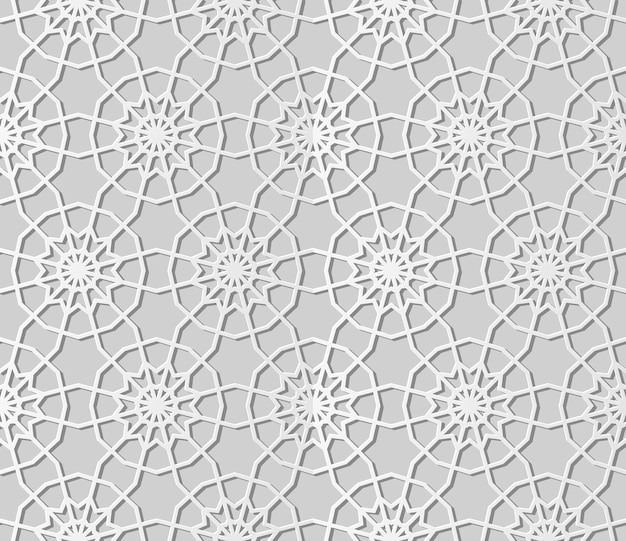 Вектор 3d белая бумага искусство исламская геометрия крест узор бесшовный фон, стильный узор украшения.