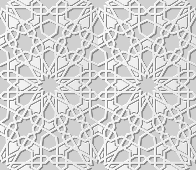 3D white paper art Islamic geometry cross pattern seamless background, stylish decoration pattern.