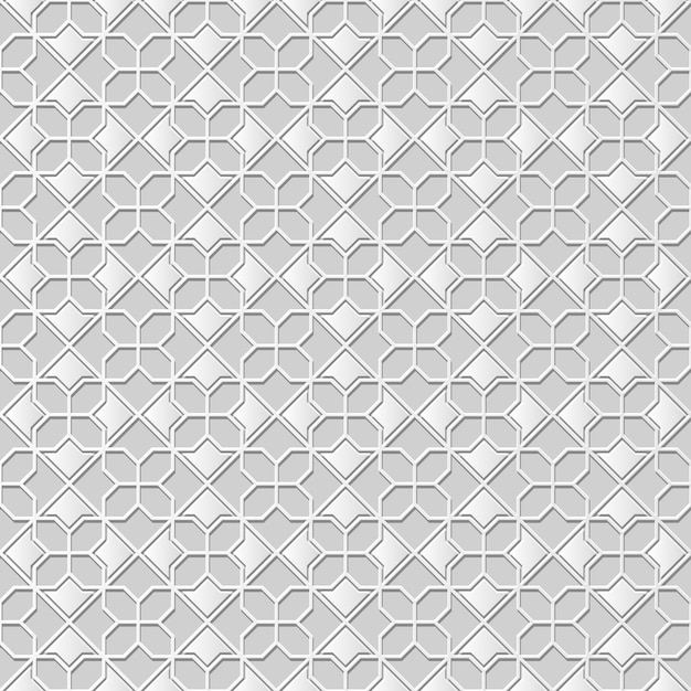 3D white paper art Islamic geometry cross pattern seamless background, stylish decoration pattern.