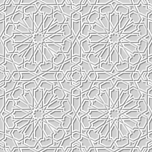 3D white paper art Islamic geometry cross pattern seamless background, stylish decoration pattern.