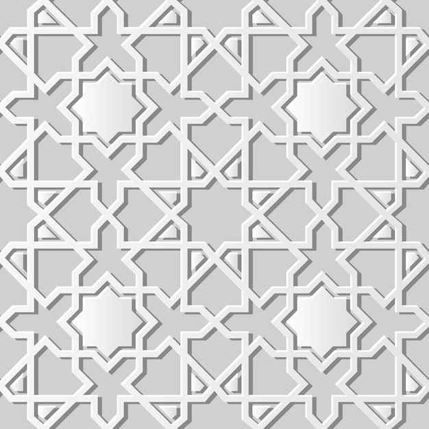 Carta bianca 3d arte geometria islamica modello croce sfondo senza giunture, motivo decorativo elegante.