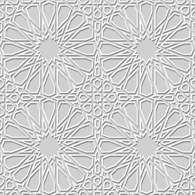 3D white paper art Islamic geometry cross pattern seamless background, stylish decoration pattern.