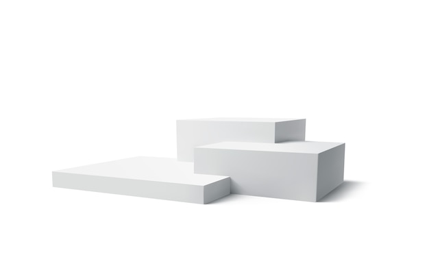 3d white podium product isolated . Modern white cube podium