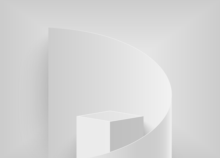 Vector 3d white product podium background with papercut swirl