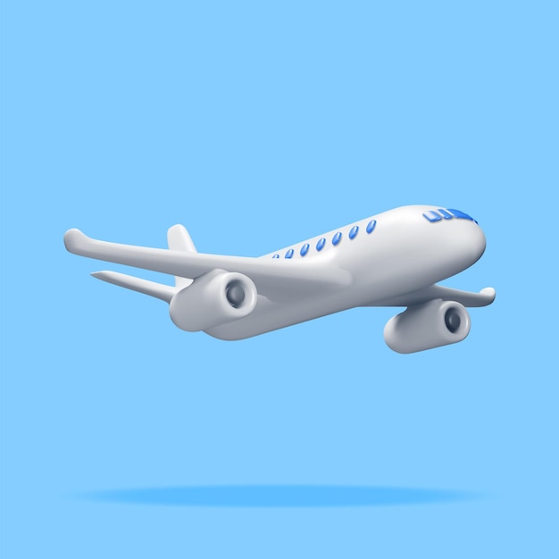 Белый реалистичный самолет в 3D, изолированный на синем