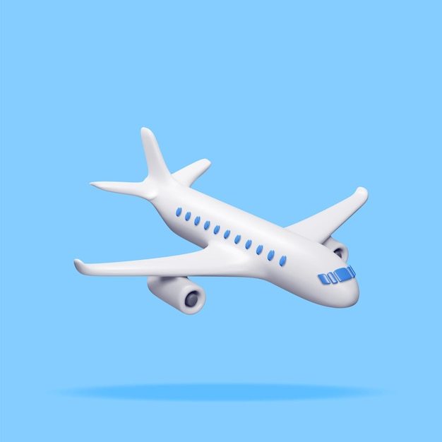 3D White Realistic Airplane Isolated on Blue