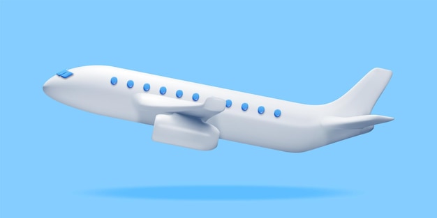 3d white realistic airplane isolated on blue