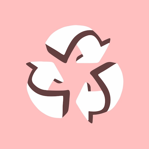 Vettore simbolo dell'icona delle frecce di riciclaggio bianco 3d su fondo rosa piatto vector illustration