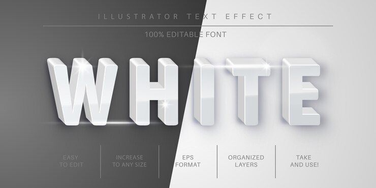 Vector 3d 흰색 텍스트 효과, 글꼴 스타일