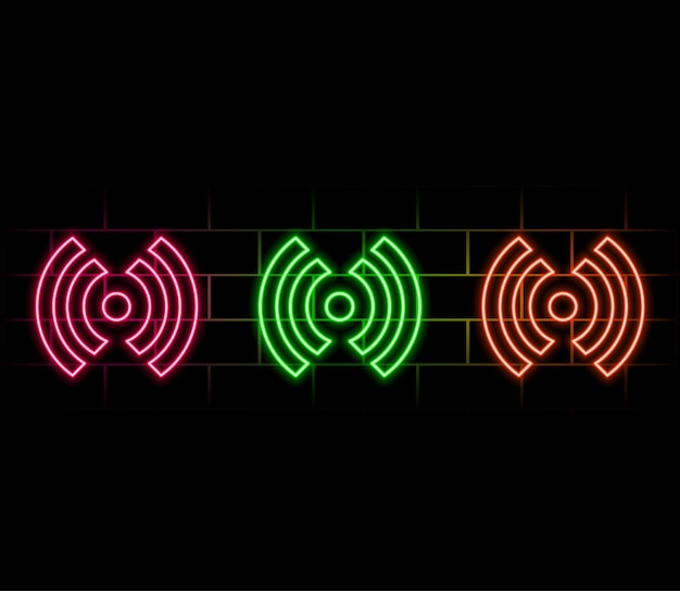 3d wifi signaal neon licht effect symbool vector golf radar sensor voor draadloze technologie abstract zo