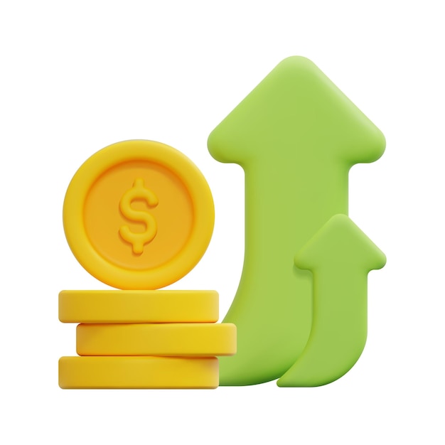 3D winst pictogram vector geïsoleerd op witte achtergrond 3D accounting business en finance concept Cartoon minimale stijl 3D geld munten pijl omhoog en rekenmachine pictogram vector render illustratie