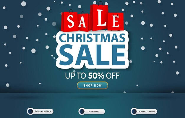 3d winter and christmas sale social media post template banner with blank space for product with abstract gradient blue and green background design