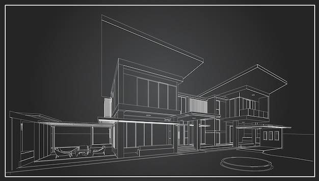 3d wireframe of building. sketch design.Vector