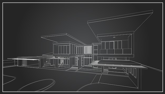 Vector 3d wireframe of building. sketch design.vector