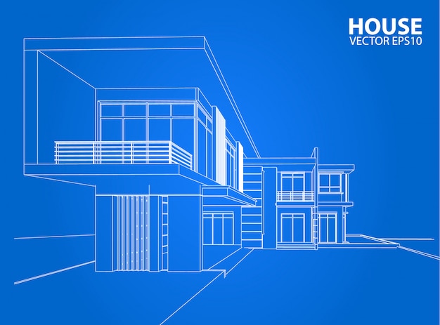 3d wireframe of building. sketch design.Vector