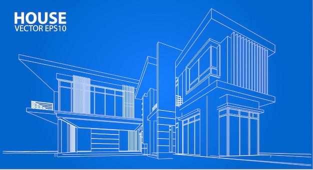 3d каркас здания. эскиз дизайн.Вектор