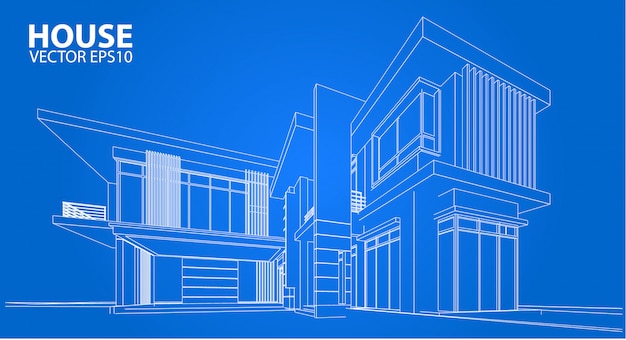 3d wireframe of building. sketch design.vector