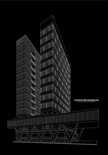 Vector 3d wireframe of building. sketch design.vector