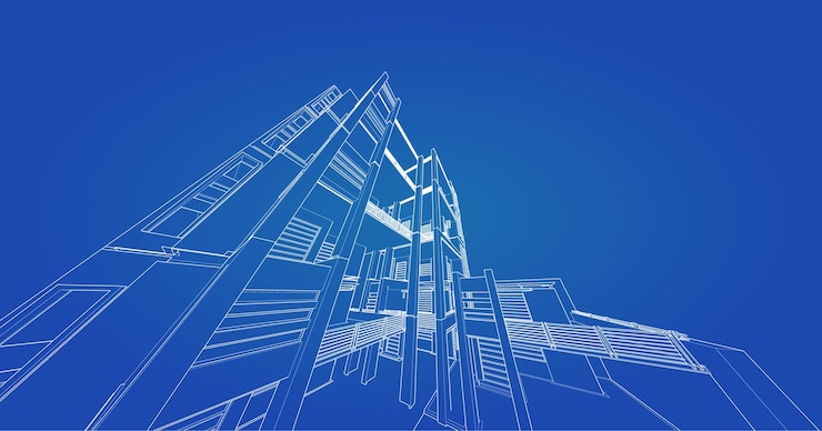 Vector 빌딩 스케치 디자인의 3d 와이어 프레임 터