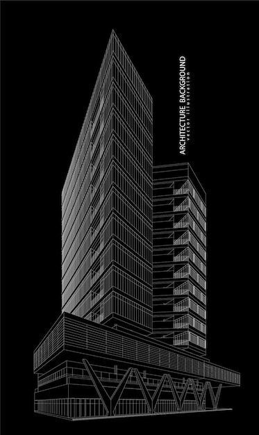 벡터 건물의 3d 와이어 프레임입니다. 스케치 디자인. 벡터