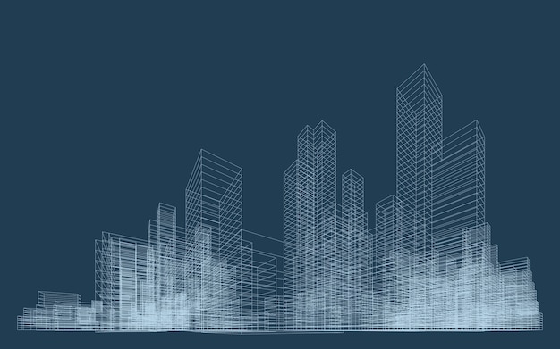 3D ワイヤフレーム 建築の視点 テンプレート設計のための抽象的なワイヤフレーム 都市背景