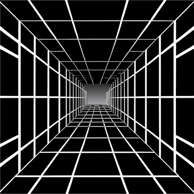 Вектор 3d каркасная комната красочная на темном фоне абстрактная перспективная сетка векторная иллюстрация