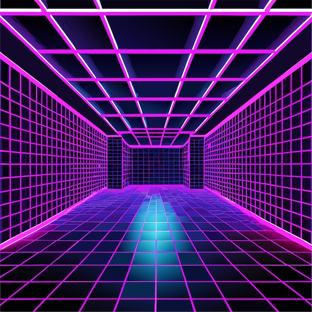 3d wireframe room colorful on dark background abstract perspective grid vector illustration