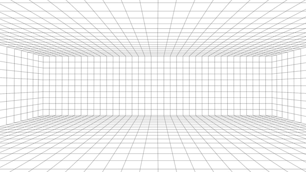 Vector 3d wireframe room perspective laser grid a template for interior design in perspective