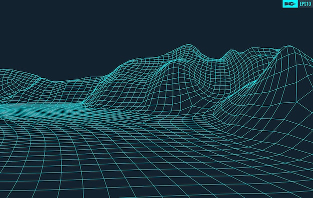 3D Wireframe Terrain Wide Angle  EPS10 Vector